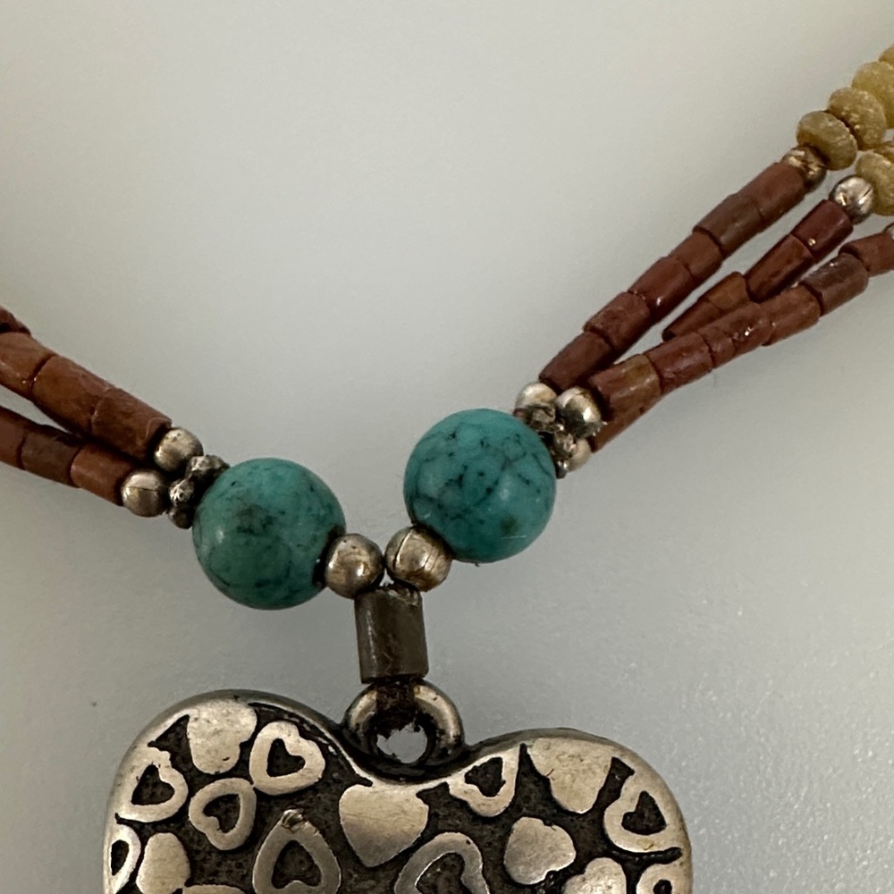 NAVAJO Beaded Necklace in Brown and Teal - Picture 8 of 10